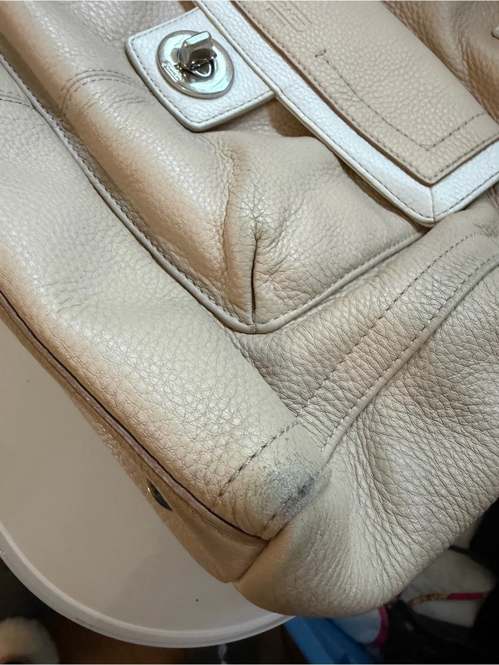 Vintage Coach Penelope Beige Leather Tote Shoulder Bag with Cream School Bag